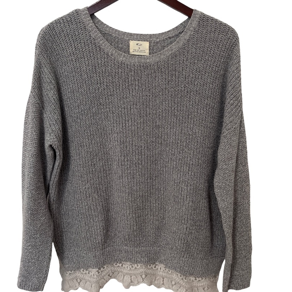 Pins & Needles Anthropologie Gray Sweater Lace Cottagecore Small